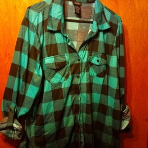Green and Black Plaid Button-Up Shirt